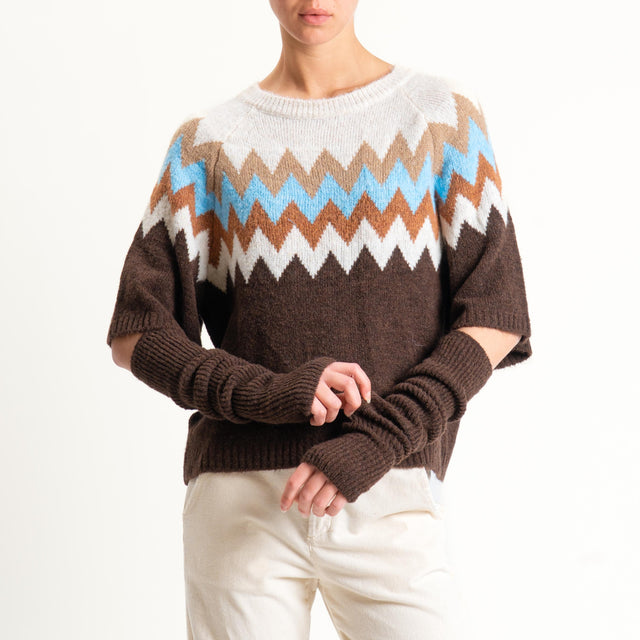 Haveone-Maglia fantasia misto lana con manicotti - moro/panna/coccio