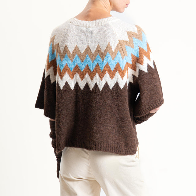 Haveone-Maglia fantasia misto lana con manicotti - moro/panna/coccio