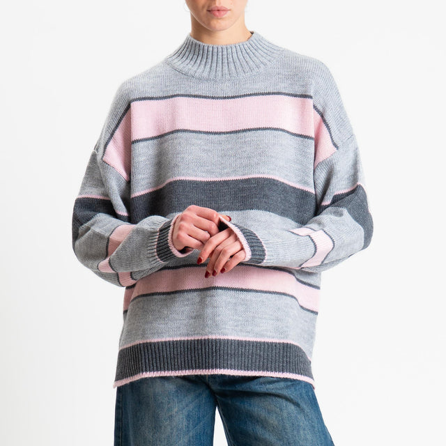 Haveone-Maglia a righe collo montato misto alpaca - perla/antracite/perla