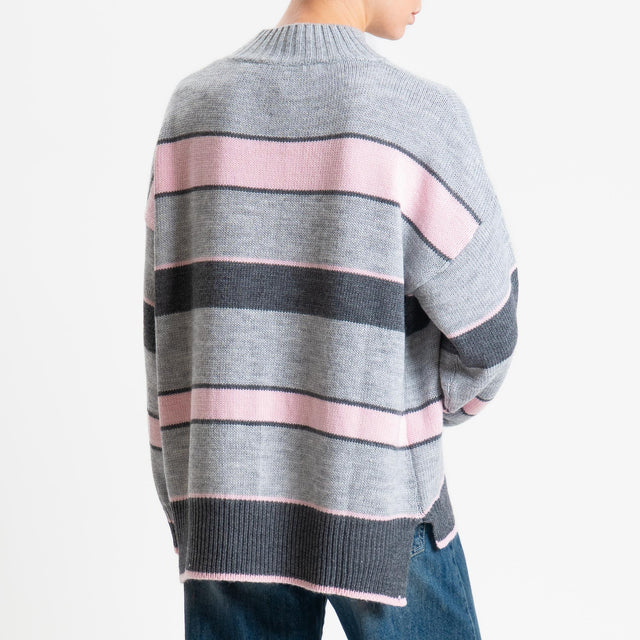 Haveone-Maglia a righe collo montato misto alpaca - perla/antracite/perla