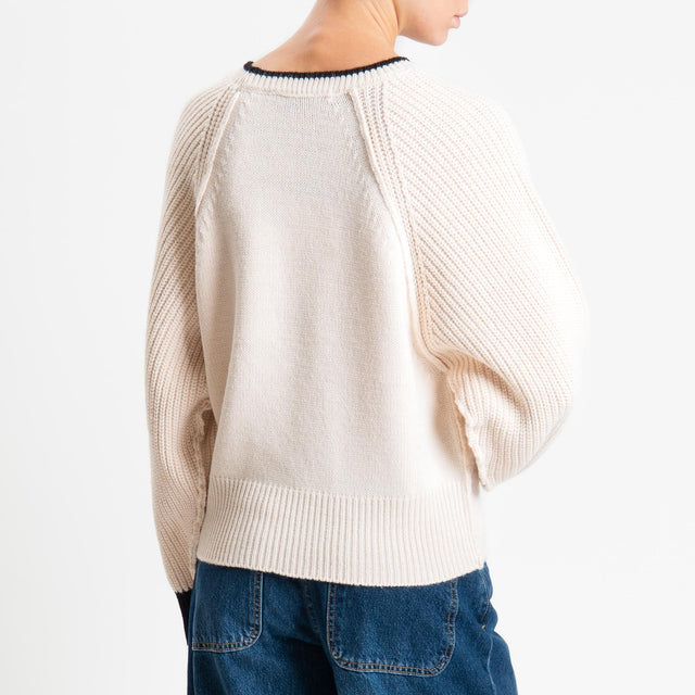 Haveone-Maglia misto alpaca bordi a contrasto - burro/nero