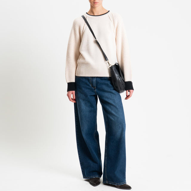 Haveone-Maglia misto alpaca bordi a contrasto - burro/nero