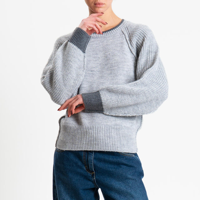 Haveone-Maglia misto alpaca bordi a contrasto - perla/antracite