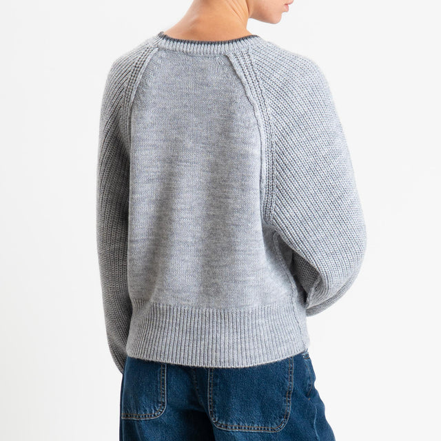 Haveone-Maglia misto alpaca bordi a contrasto - perla/antracite