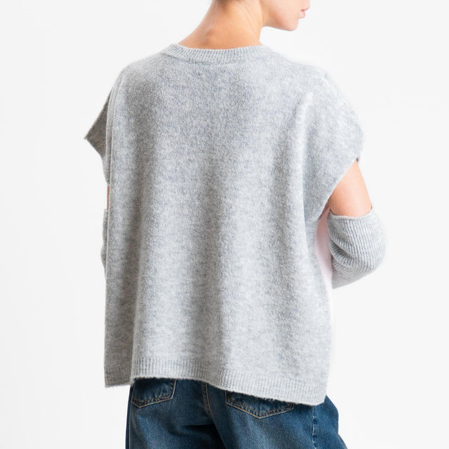 Haveone-Maglia rombi argyle con manicotti misto lana - perla/bubble/cipria