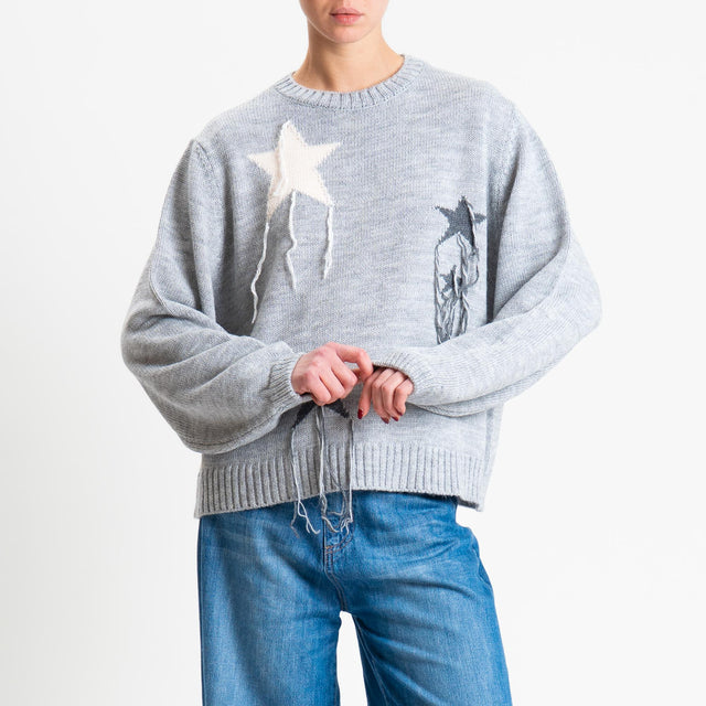 Haveone-Maglia stelle misto alpaca - perla/antracite/burro