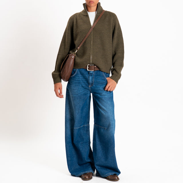 Haveone-Maglia con zip misto alpaca - militare