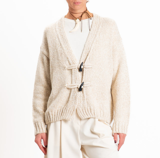 Haveone-Cardigan misto lana chiusura alamari - panna