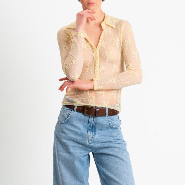 Haveone-Camicia chester in tulle ricamato - giallo