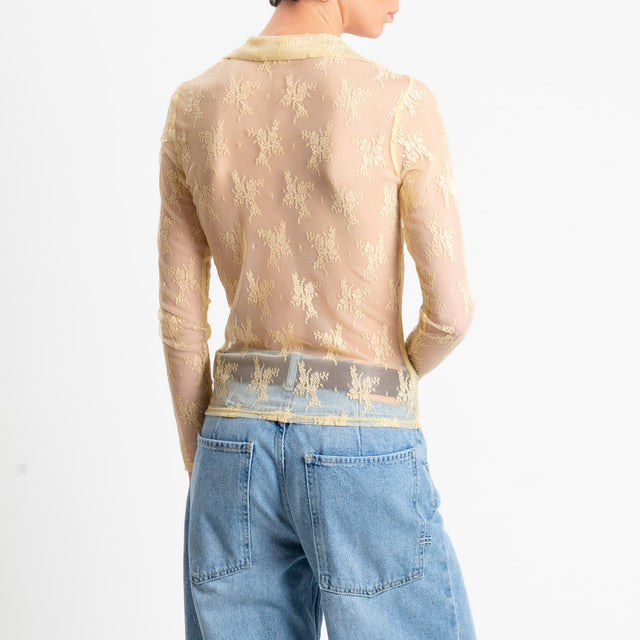 Haveone-Camicia chester in tulle ricamato - giallo
