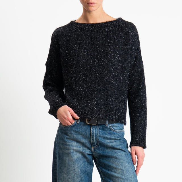 Haveone-Maglia scatola misto lana filo lurex - Nero