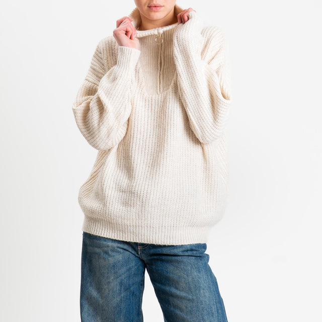 Haveone-Maglia zip jumper misto lana - panna