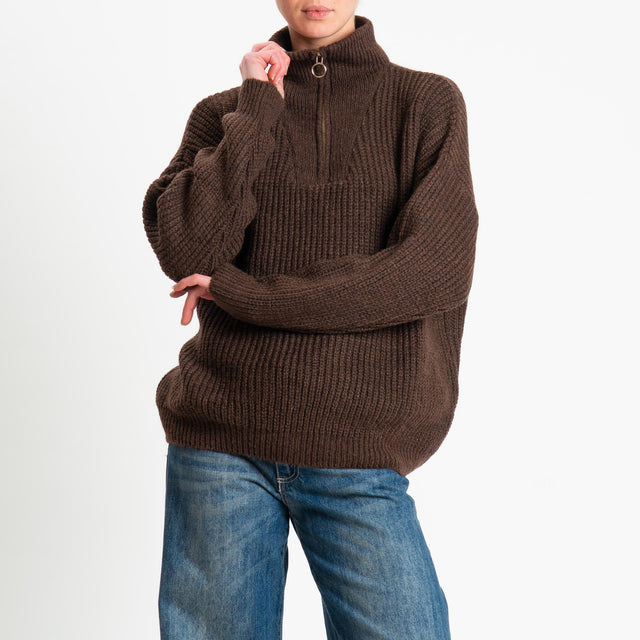Haveone-Maglia zip jumper misto lana - cioccolato