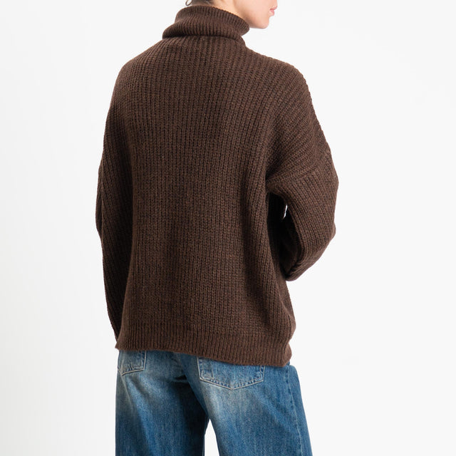 Haveone-Maglia zip jumper misto lana - cioccolato