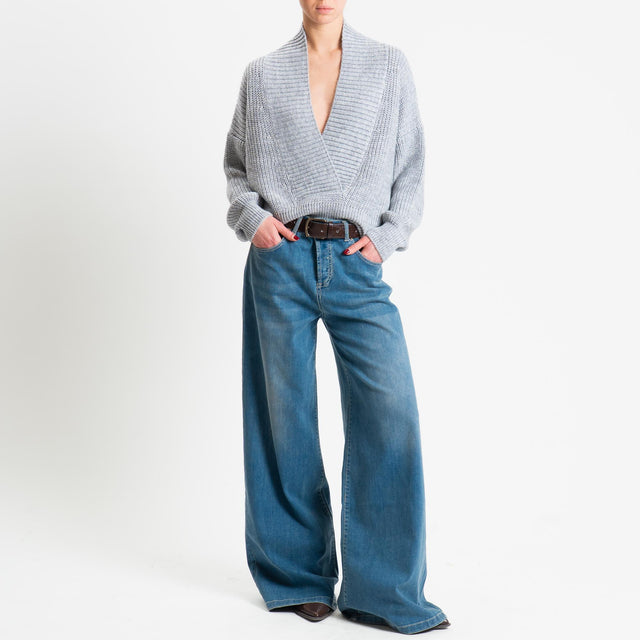 Haveone-Maglia scollo v misto alpaca - grigio perla