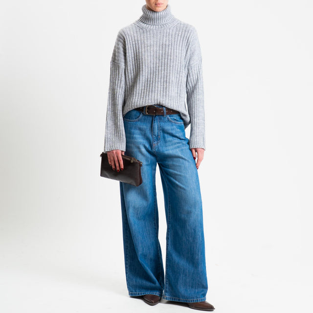 Haveone-Maglia collo alto costa inglese misto alpaca - grigio perla