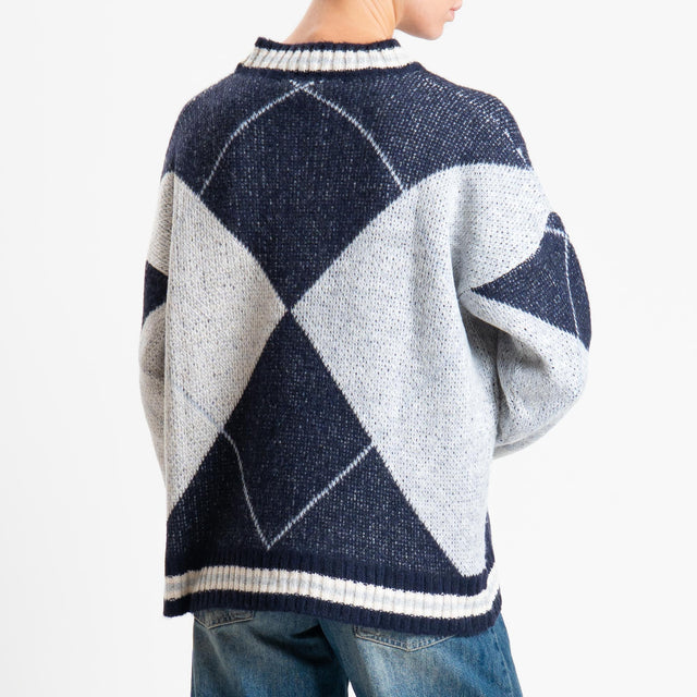 Haveone-Maglia rombi argyle misto lana - blu/perla/panna