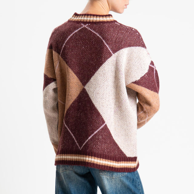 Haveone-Maglia rombi argyle misto lana - bordeaux/camel/rosa