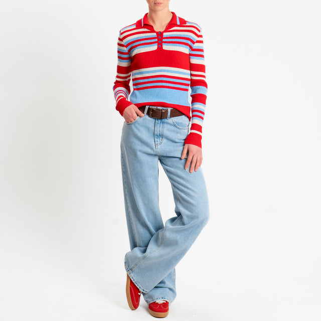 Haveone-Maglia collo pollo a costine - rosso/burro/celeste