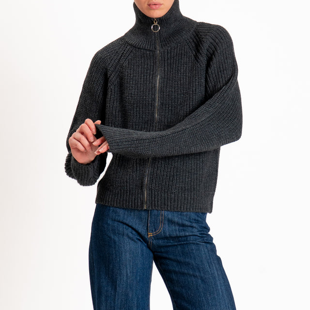 Haveone-Maglia misto lana con zip - antracite