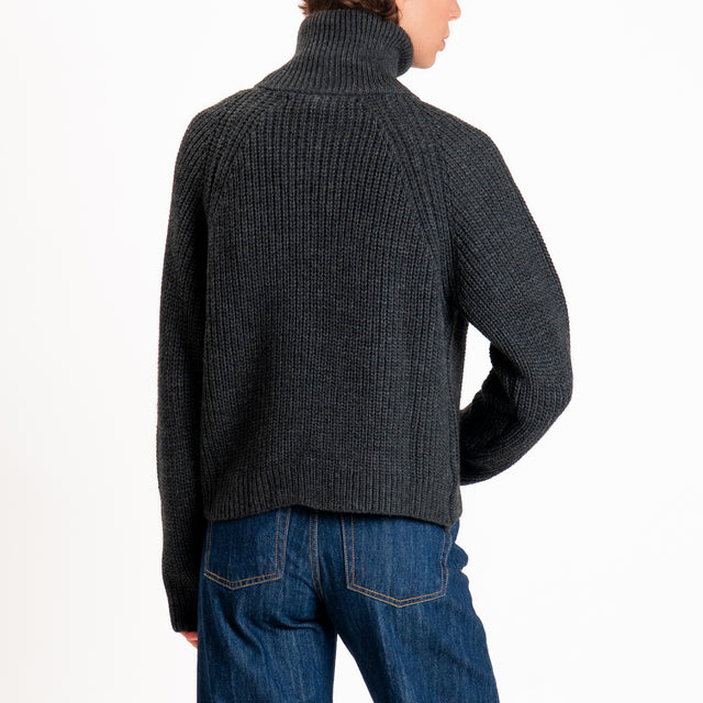 Haveone-Maglia misto lana con zip - antracite