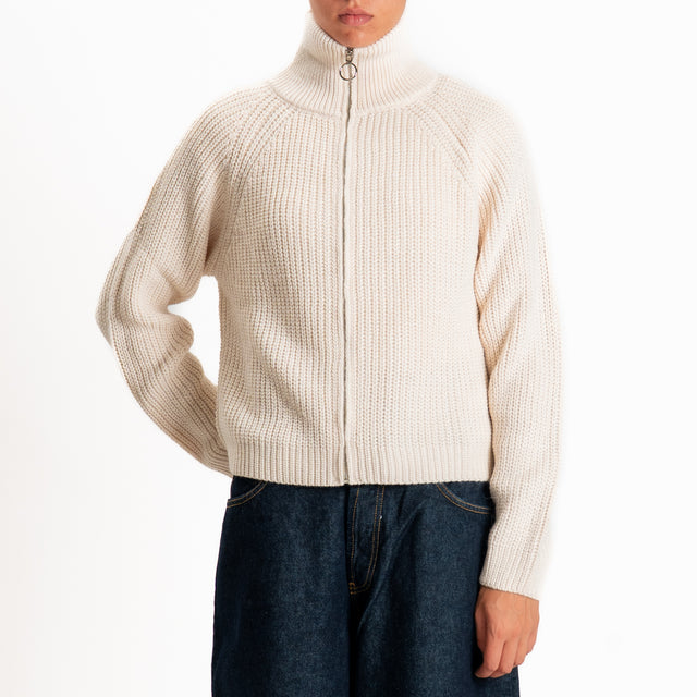 Haveone-Maglia misto lana con zip - panna