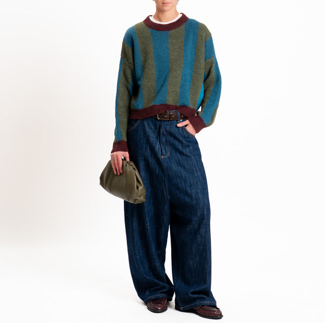 Haveone-Maglia a righe misto lana - bordeaux/verde/ottanio