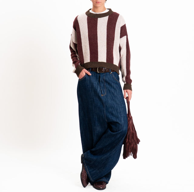 Haveone-Maglia a righe misto lana - cioccolato/rosa/bordeaux