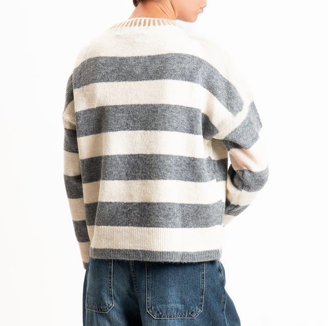 Haveone-Maglia scatola righe misto lana - grigio/panna/cammello