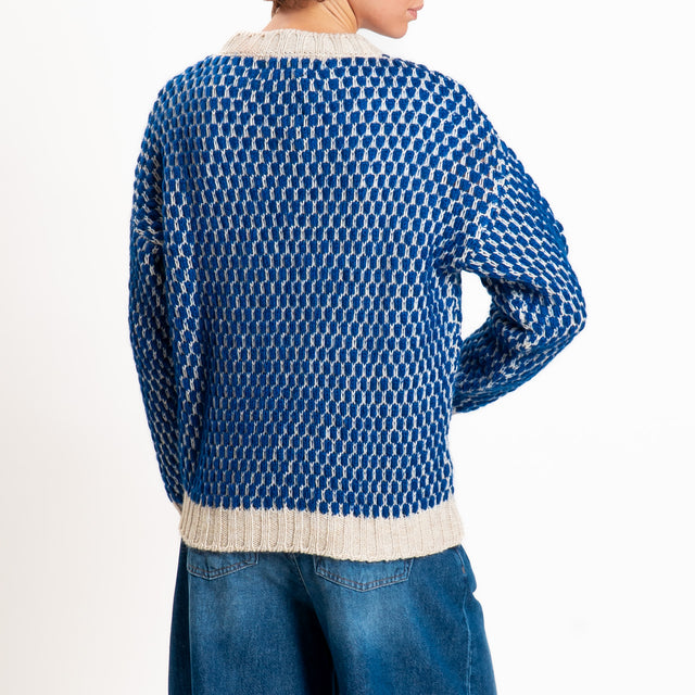 Haveone-Maglia bicolore nido d'ape - ecru/blu
