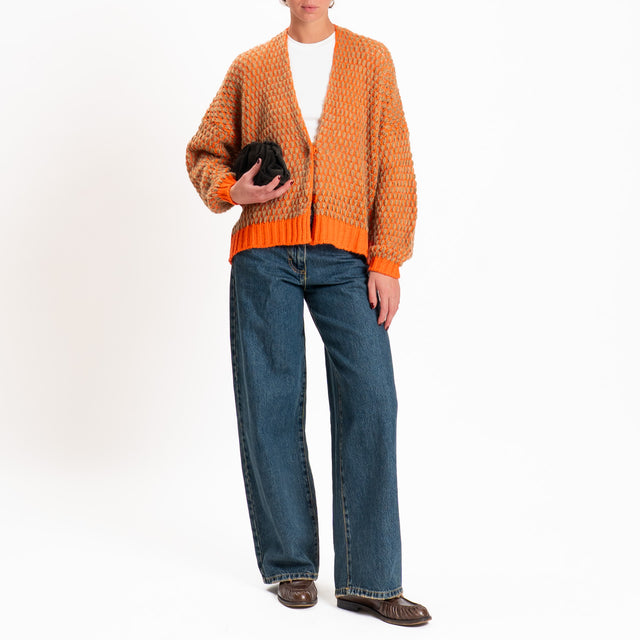 Haveone-Cardigan nido d'ape misto lana scollo v - arancio/cammello