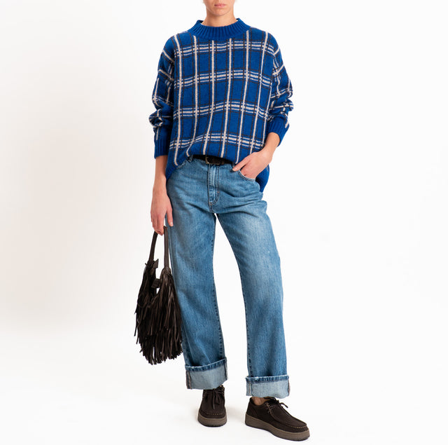 Haveone-Maglia mohair fantasia check - bluette/moro/sand