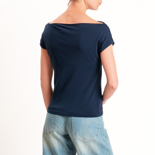 Haveone-T-shirt collo shiffer cotone elasticizzato - blu