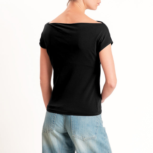 Haveone-T-shirt collo shiffer cotone elasticizzato - nero