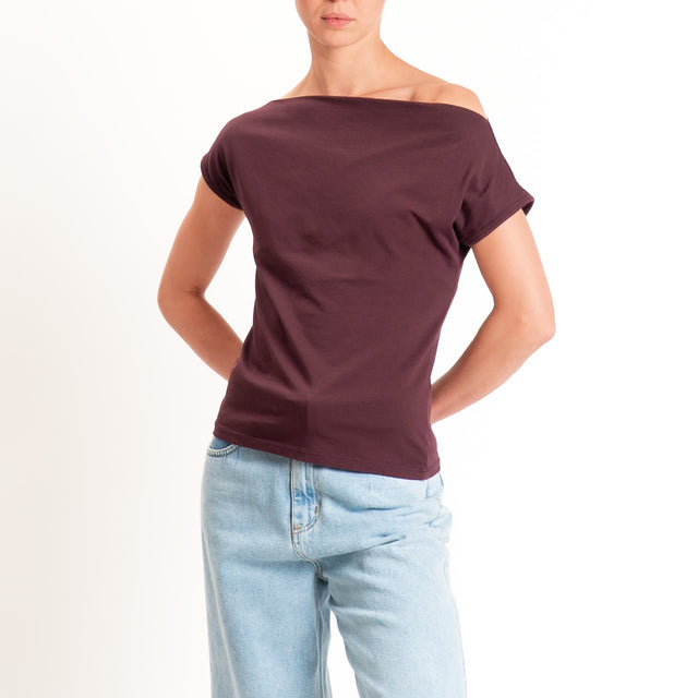 Haveone-T-shirt collo shiffer cotone elasticizzato - burgundy
