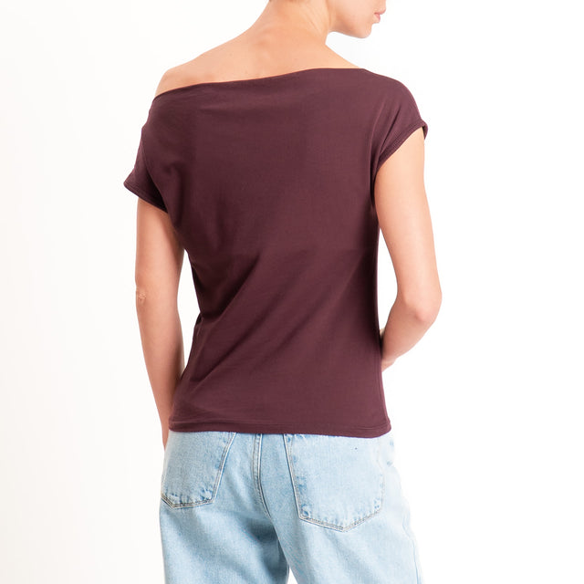 Haveone-T-shirt collo shiffer cotone elasticizzato - burgundy