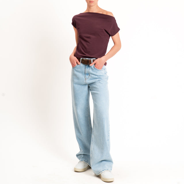 Haveone-T-shirt collo shiffer cotone elasticizzato - burgundy