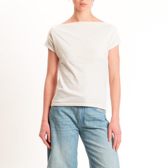 Haveone-T-shirt collo shiffer cotone elasticizzato - burro