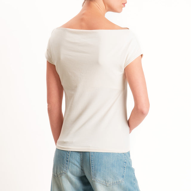 Haveone-T-shirt collo shiffer cotone elasticizzato - burro
