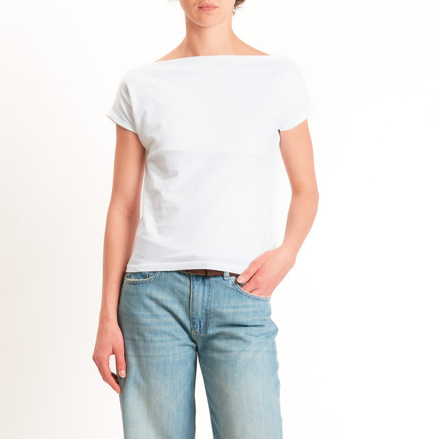 Haveone-T-shirt collo shiffer cotone elasticizzato - bianco
