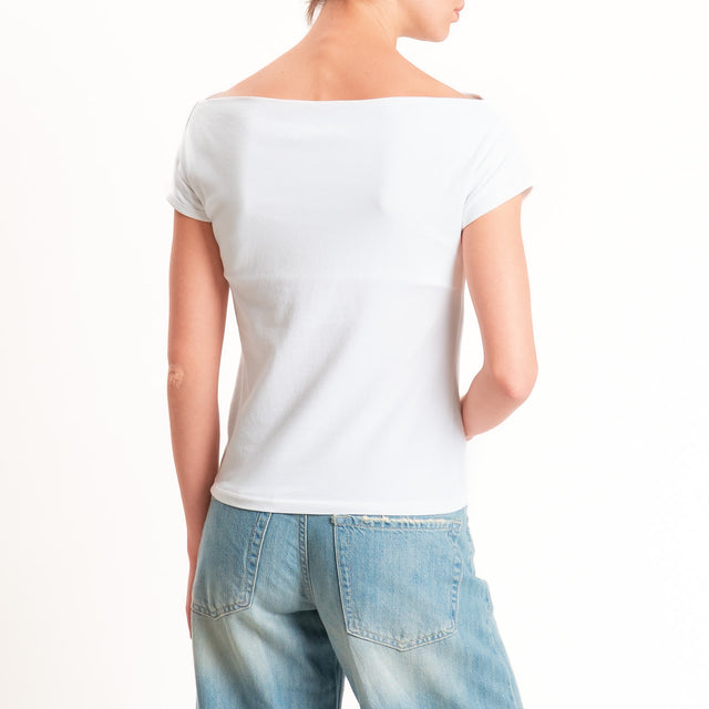 Haveone-T-shirt collo shiffer cotone elasticizzato - bianco