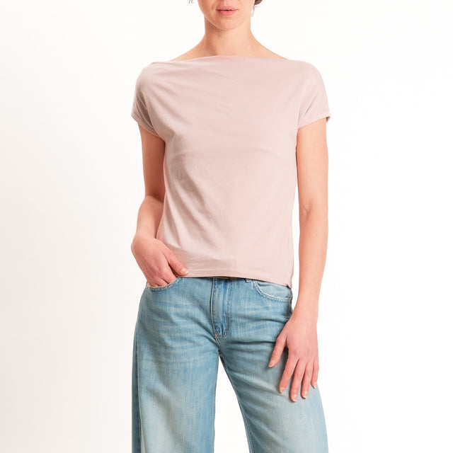 Haveone-T-shirt collo shiffer cotone elasticizzato - cipria