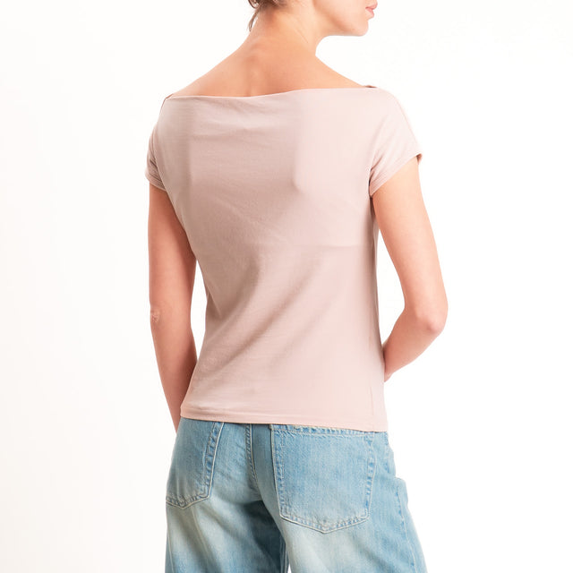 Haveone-T-shirt collo shiffer cotone elasticizzato - cipria