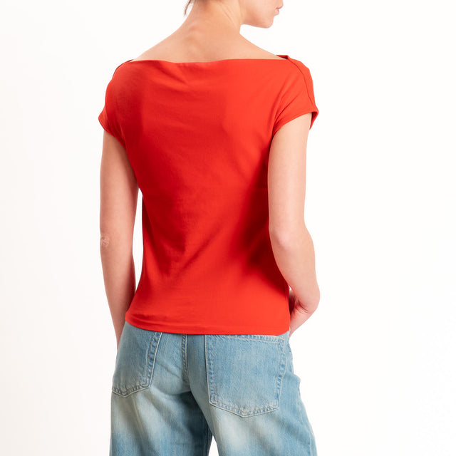 Haveone-T-shirt collo shiffer cotone elasticizzato - rosso