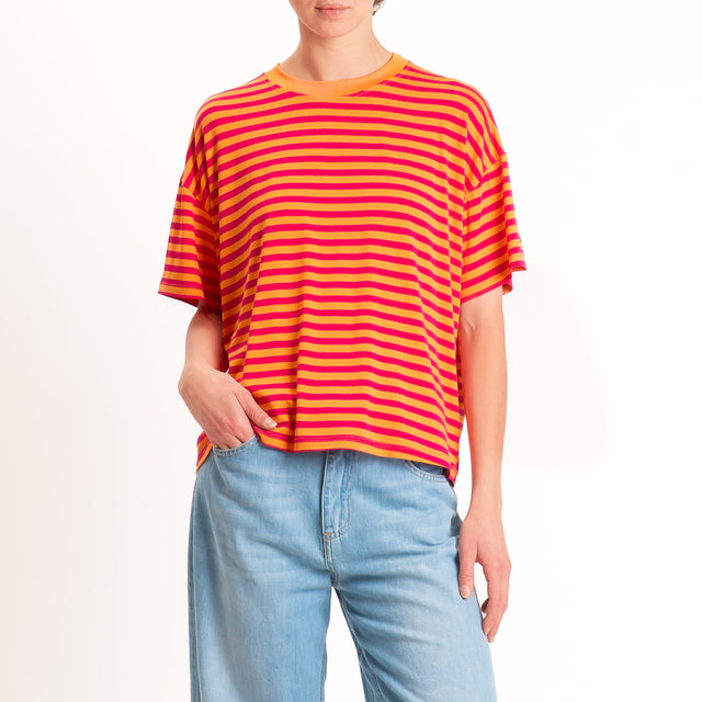 Haveone-T-shirt mezza manica a righe - arancio/fucsia/arancio
