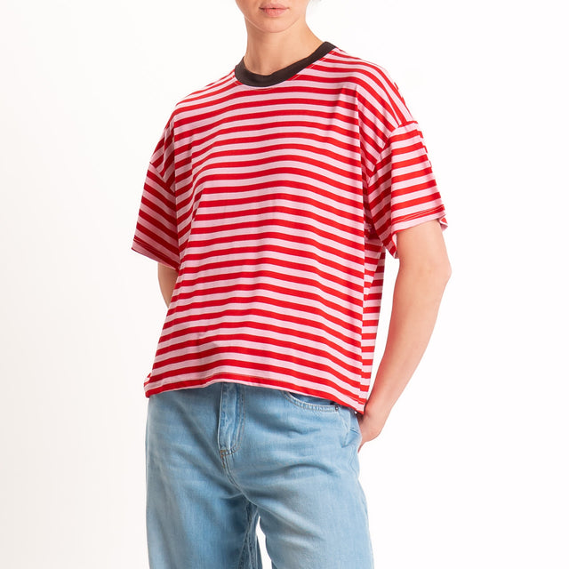 Haveone-T-shirt mezza manica a righe - moro/rosso/rosa