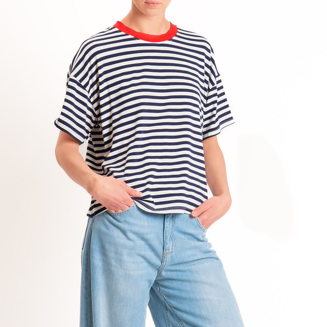 Haveone-T-shirt mezza manica a righe - rosso/panna/blu