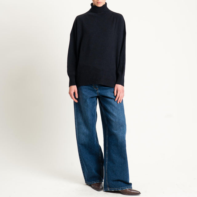 Haveone-Maglia collo alto a scatola oversize - nero