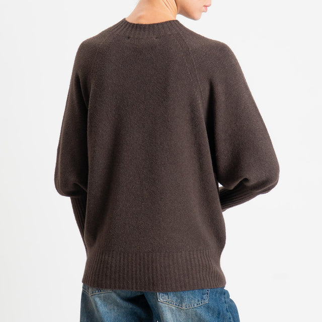 Haveone-Maglia collo montato bordi a coste - cacao