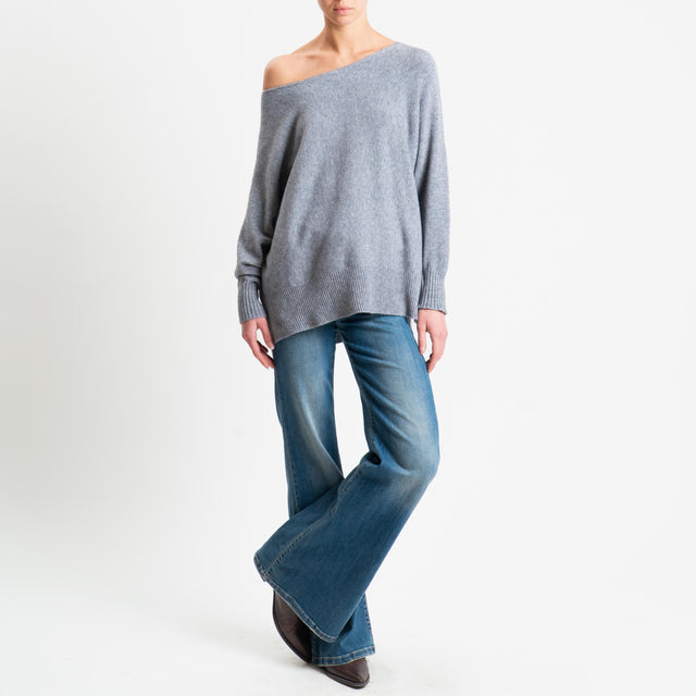 Suéter Haveone con borde acanalado y aberturas laterales - Gris